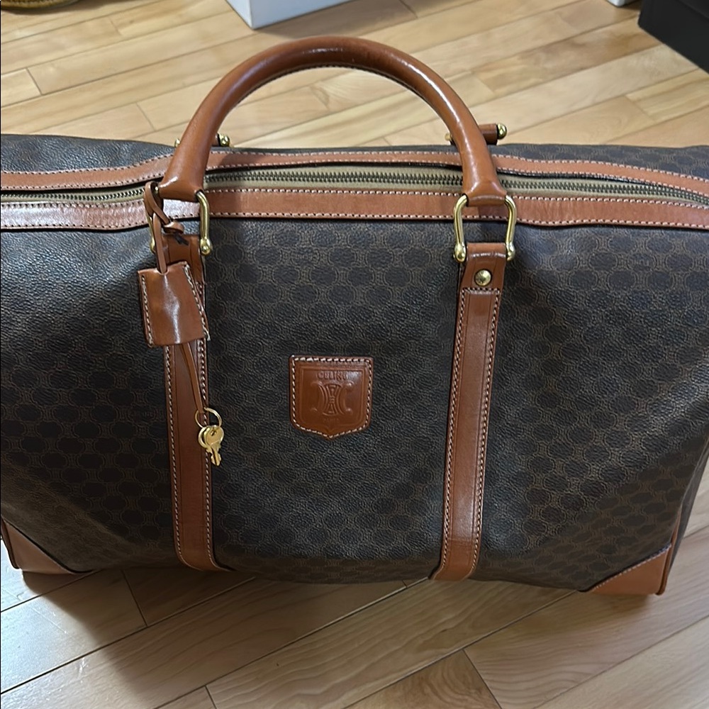 Celine Brown Duffel Bag with Monogram Pattern